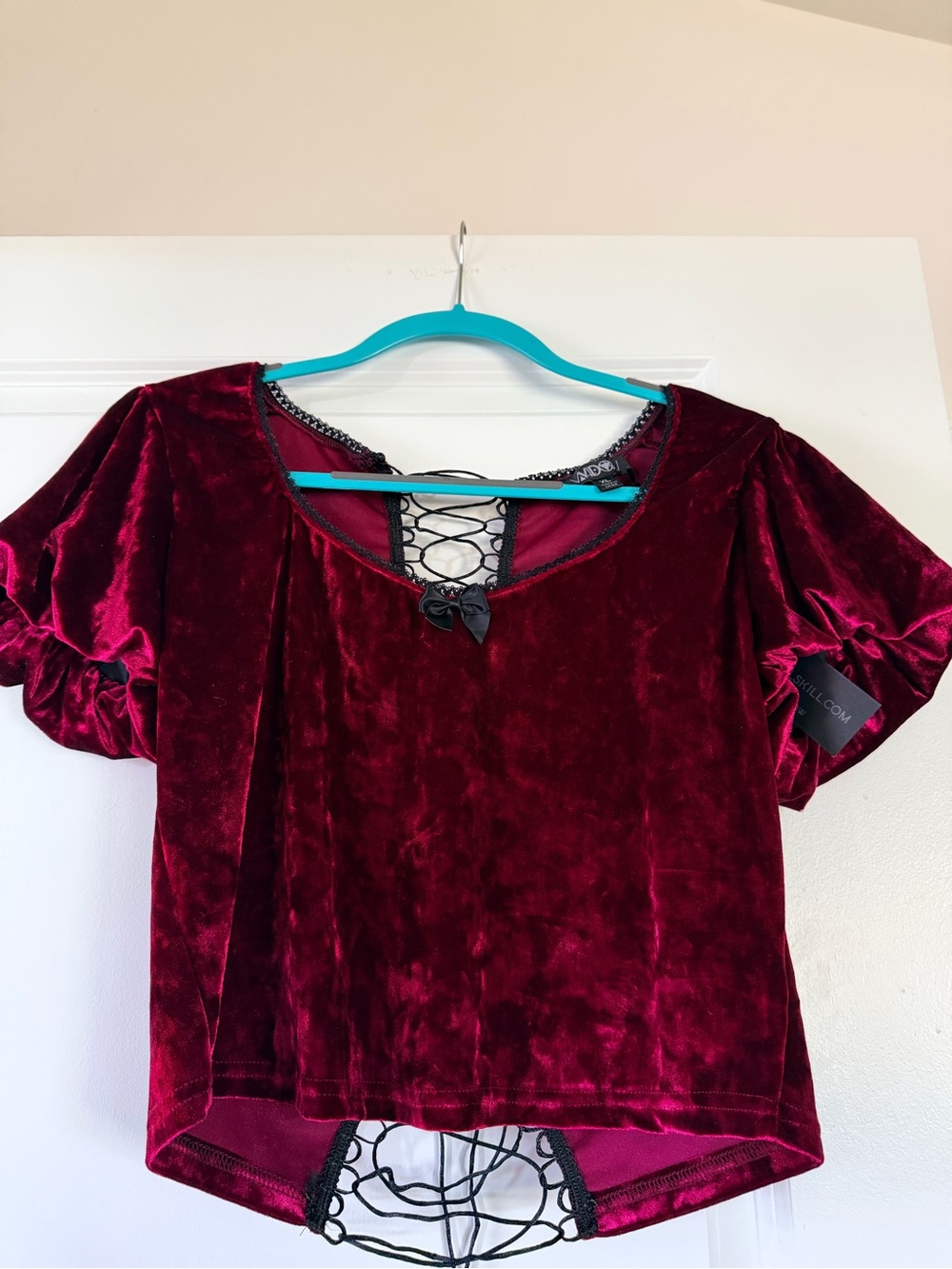WIDOW NWT Velvet Lace-Up Burgundy Women’s Top